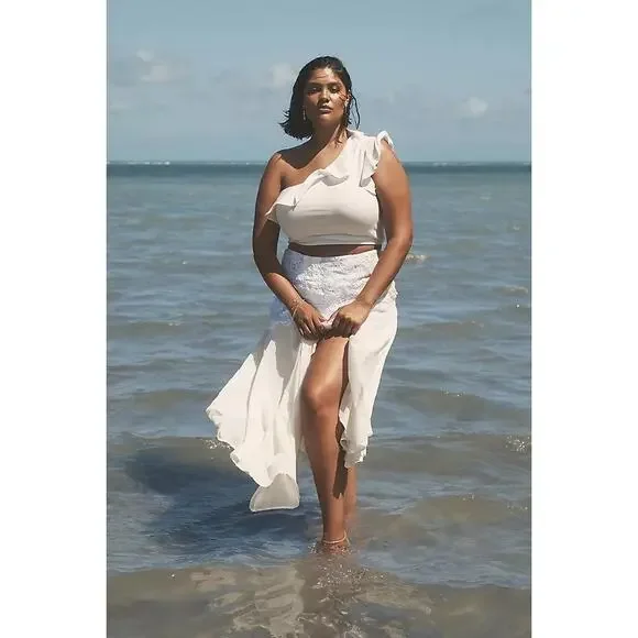 NWT Anthropologie Maeve One Shoulder Ruffled White Asymmetrical Top Blouse XL - Picture 2 of 11